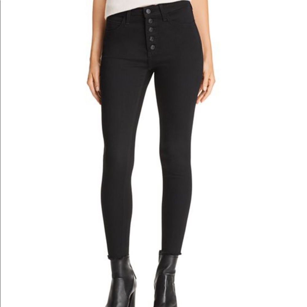 Just Black - High Waist Button Down Skinny Jeans